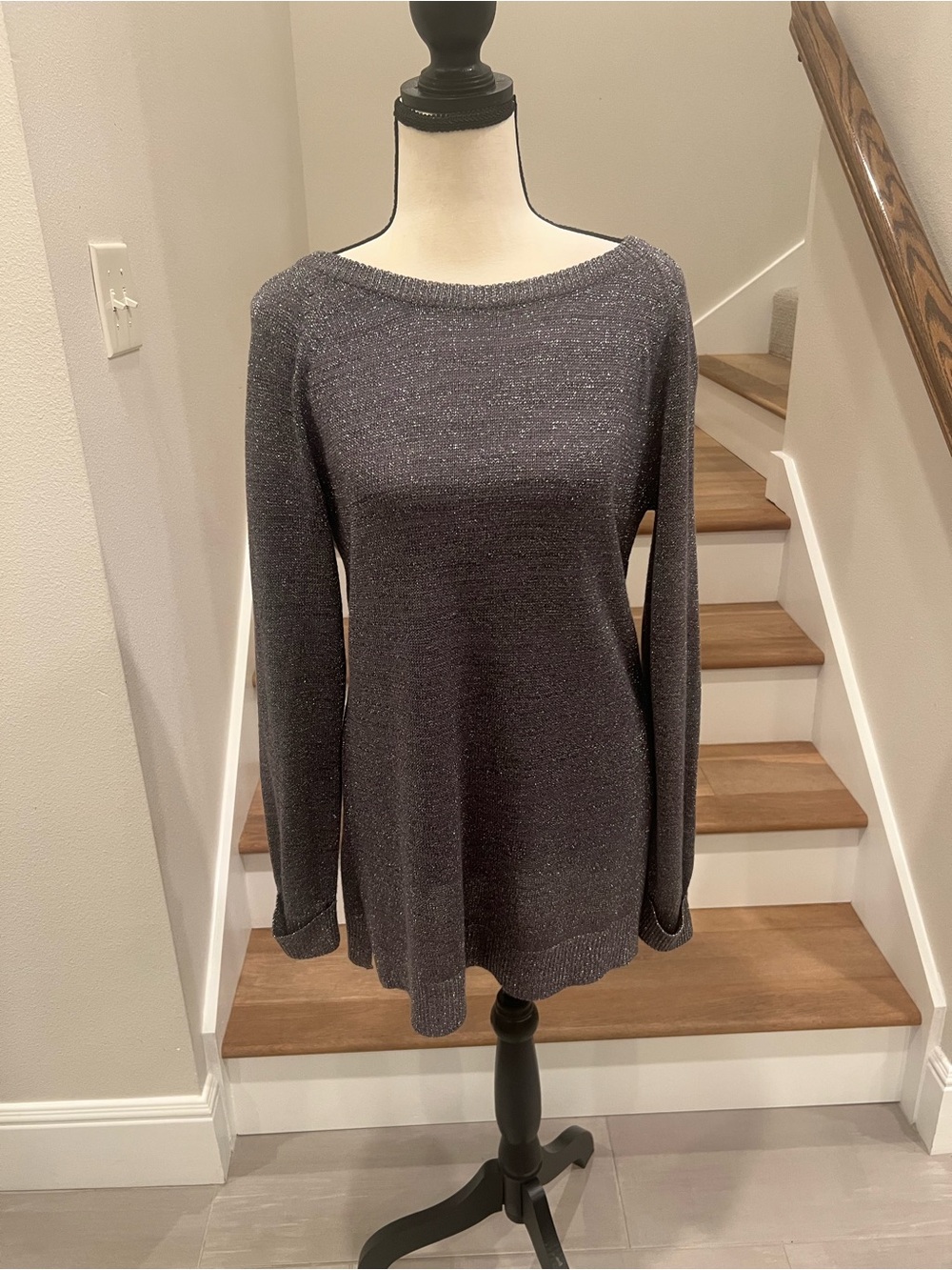 Cupio Metallic Charcoal Knit Sweater